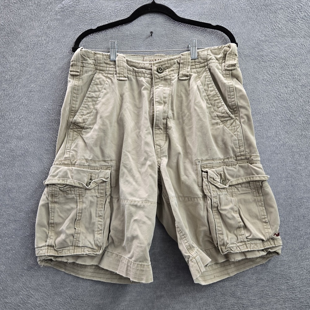 VINTAGE Hollister Men Shorts 32 Brown Cargo Button 9" Inseam Outdoor Baggy Y2K